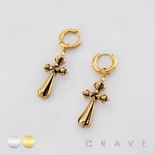PAIR OF BURNISH CROSS FLEUR DE LIS CROWN 316L SURGICAL STEEL EARRING